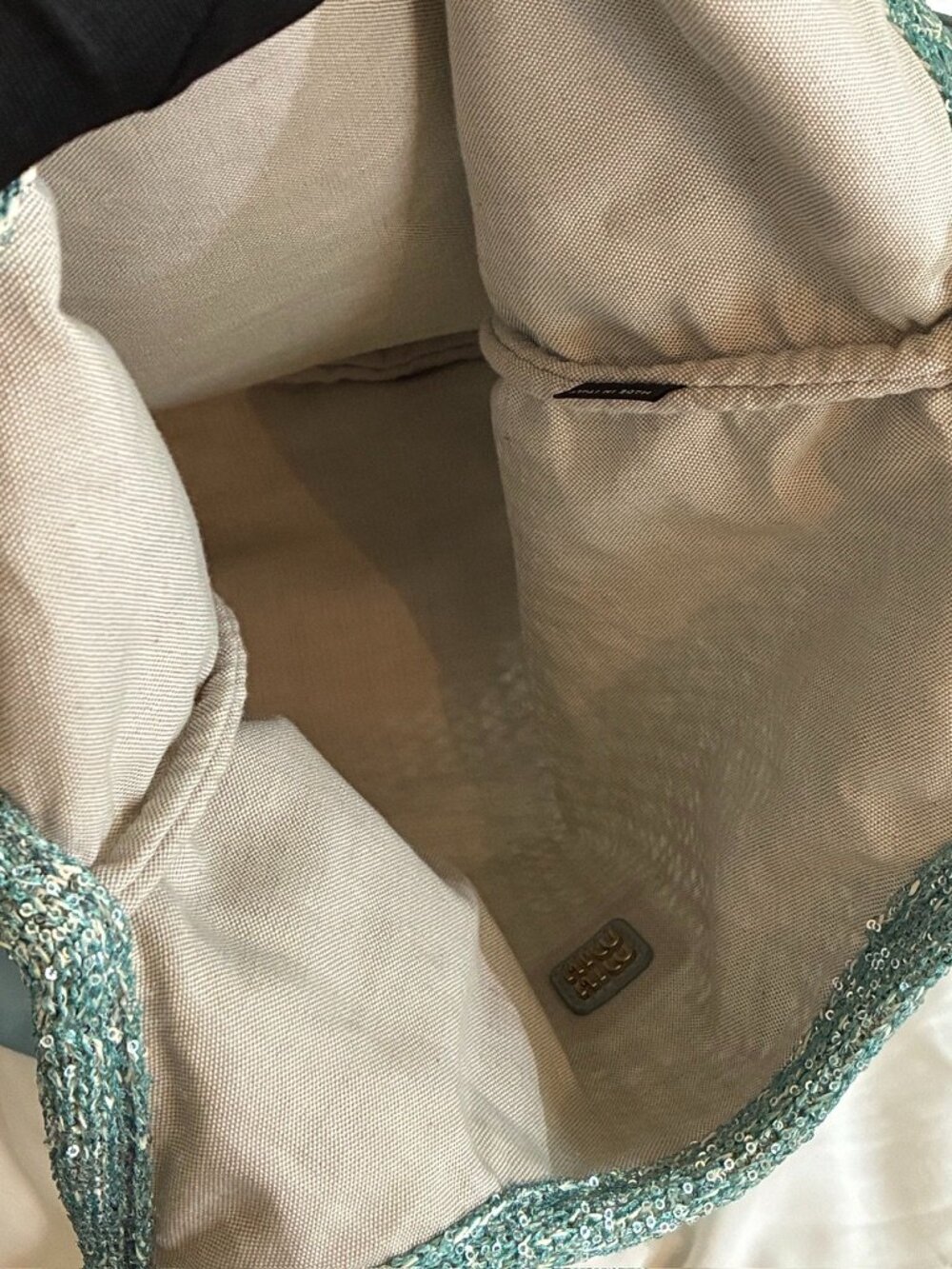 Miu Miu Ivy Sequin Mesh Bag in the anise/turquoise colorway - Picture 9 of 12